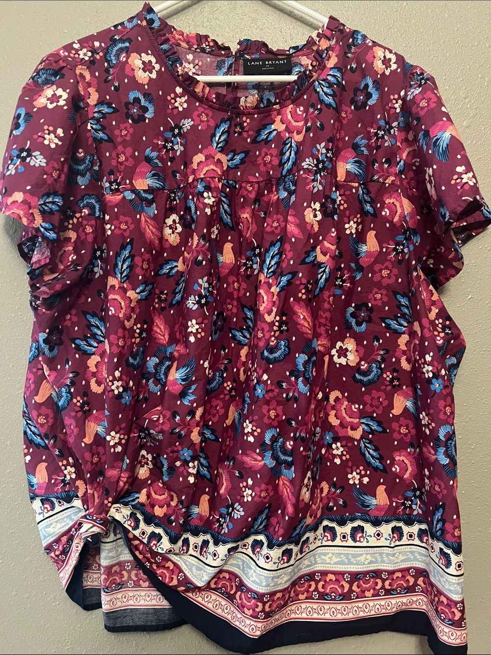 Lane Bryant Plum Floral Short Sleeve Peasant Blouse